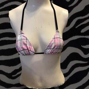 Vintage Y2K Deadstock Pink Plaid Triangle Bikini Bra Top - Size S/M